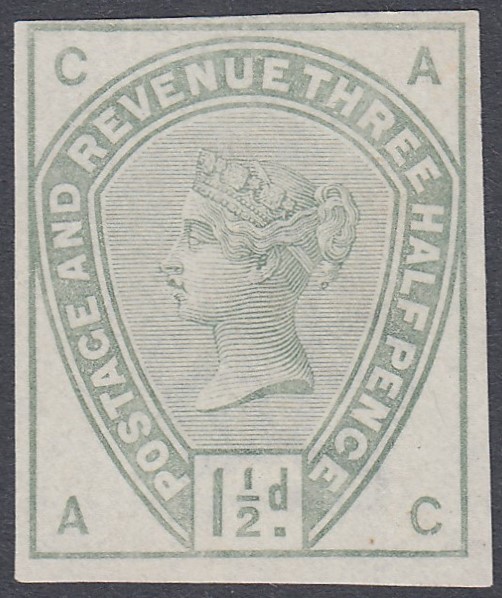 GREAT BRITAIN STAMPS : 1883 1 1/2d IMPERF Colour Trial in Green on white paper,