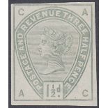 GREAT BRITAIN STAMPS : 1883 1 1/2d IMPERF Colour Trial in Green on white paper,