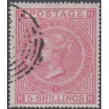 GREAT BRITAIN STAMPS : 1867 5/- Rose plate 1 lettered (HH), fine used,