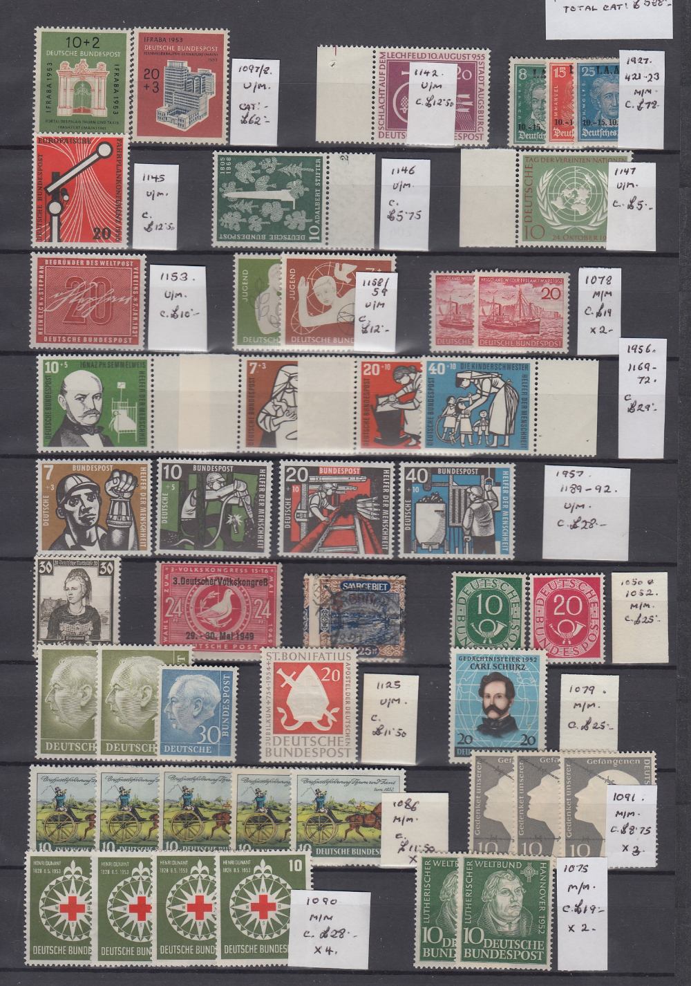 STAMPS GERMANY Mint range of issues on a single sided stockpage.