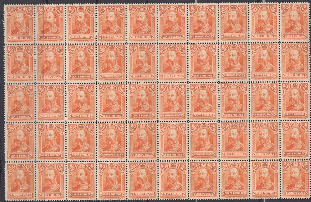 STAMPS NEWFOUNDLAND 1897 Prince of Wales 2c Orange in part sheet of 50 unmounted mint SG 86 Cat