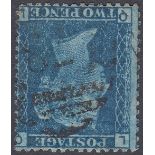 GREAT BRITAIN STAMPS : 1858 2d Blue plate 9 fine used,
