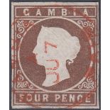 STAMPS GAMBIA 1874 4d Brown, very fine used,
