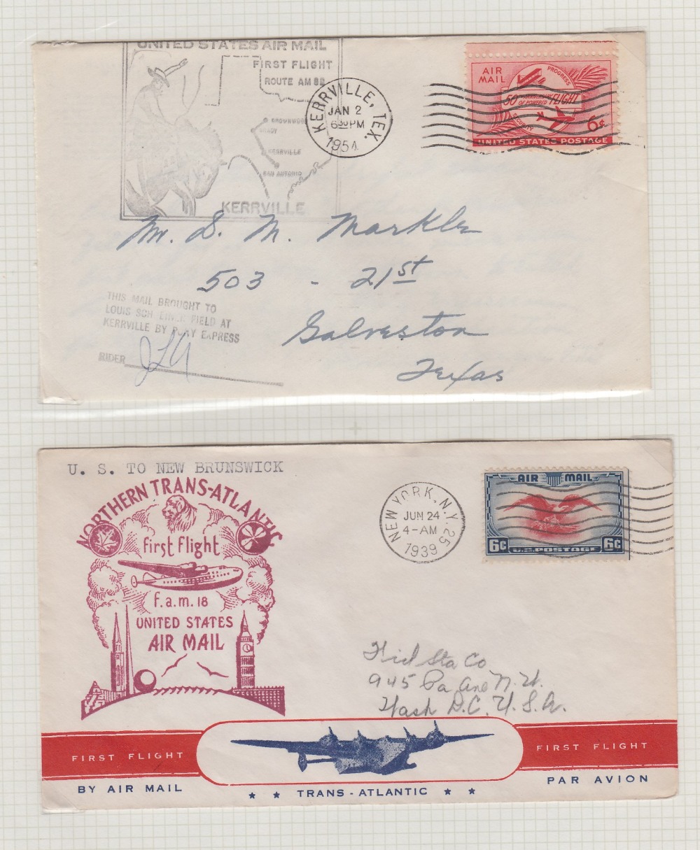 STAMPS AIRMAIL : USA, five first flight covers on album pages, four from 1930s, the other is 1954. - Image 2 of 3