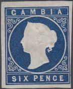 STAMPS GAMBIA 1874 6d Deep Blue, lightly mounted mint,