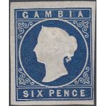 STAMPS GAMBIA 1874 6d Deep Blue, lightly mounted mint,
