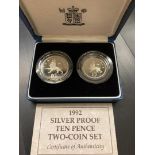 COINS : 1992 UK 10 Silver two coin proof set in display box
