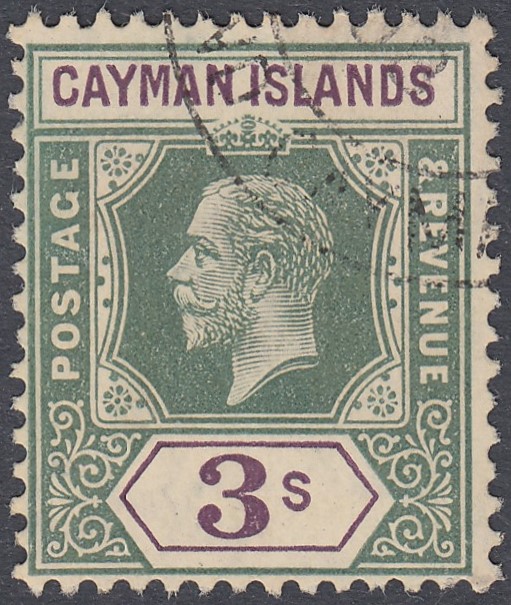 STAMPS CAYMAN 1912 3/- Green and Violet,