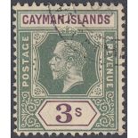 STAMPS CAYMAN 1912 3/- Green and Violet,