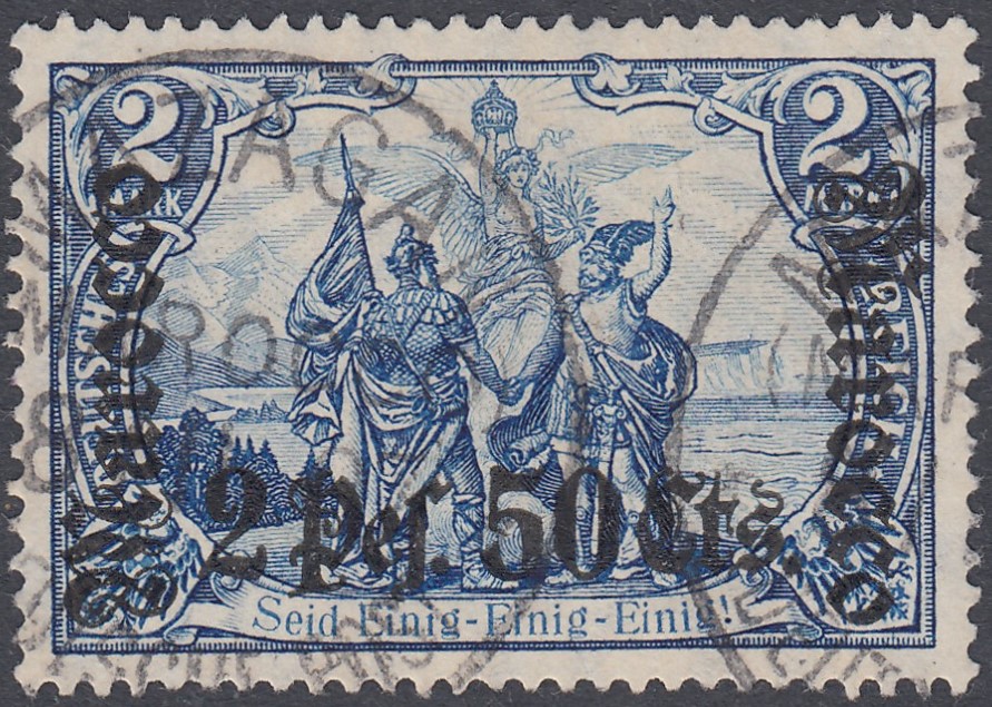 STAMPS : GERMAN POST OFFICES IN MOROCCO, 2p.50c. on 2 Mark blue fine used, wmk Lozenges, SG 49.