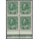 STAMPS CANADA 1922 2c Green, lightly mounted mint marginal block of four,