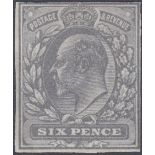 GREAT BRITAIN STAMPS : 1902 6d GREY Imperf Colour Trial on very thin gummed paper 2005 Brandon Cert