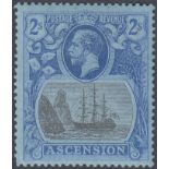 STAMPS ASCENSION 1924 2/- Grey-Black and Blue mounted mint example with "CLEFT ROCK" SG 19c Cat