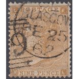 GREAT BRITAIN STAMPS : 1862 9d Bistre, fine used, cancelled by Glasgow CDS and part numeral,