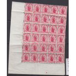 STAMPS NEW ZEALAND 1902 1d carmine, corner marginal unmounted mint block of thirty stamps,