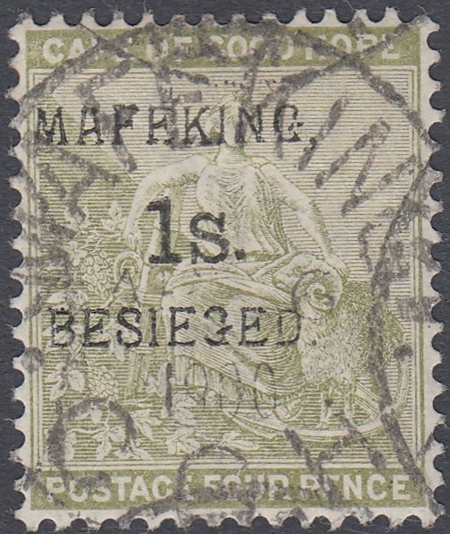 STAMPS : 1900 CAPE OF GOOD HOPE 1/- on 4d Sage Green, Mafeking Siege,