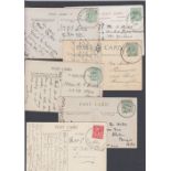 GREAT BRITAIN STAMPS : Six EDVII or GV postcards all with complete & different Skeleton datestamps;