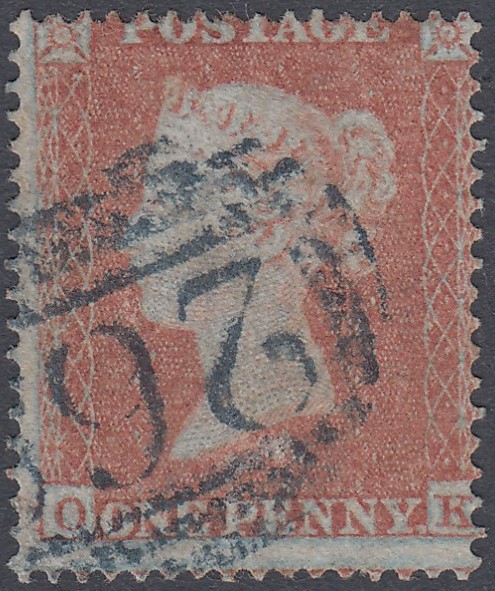 GREAT BRITAIN STAMPS : 1854 1d Red plate 183 lettered ( OK),