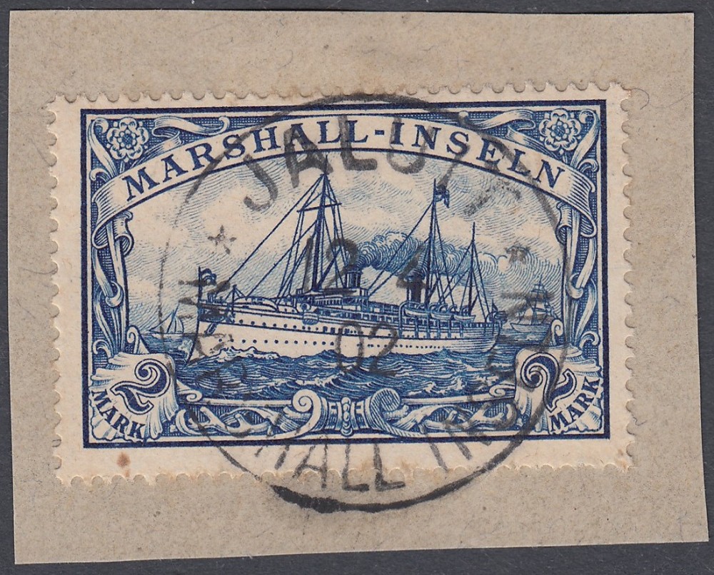 STAMPS : MARSHALL ISLANDS, 1901 2 Mark blue, fine used on piece with 'JALUIT' datestamp, SG G21.