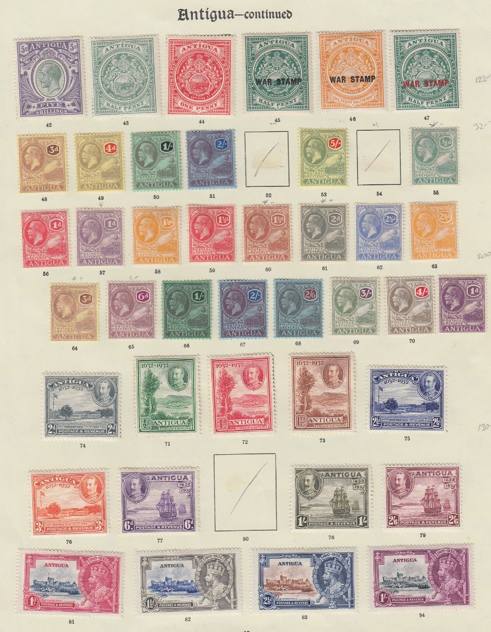 STAMPS ANTIGUA 1863 to 1935 mint collection on two Imperial Album printed pages. - Image 2 of 2