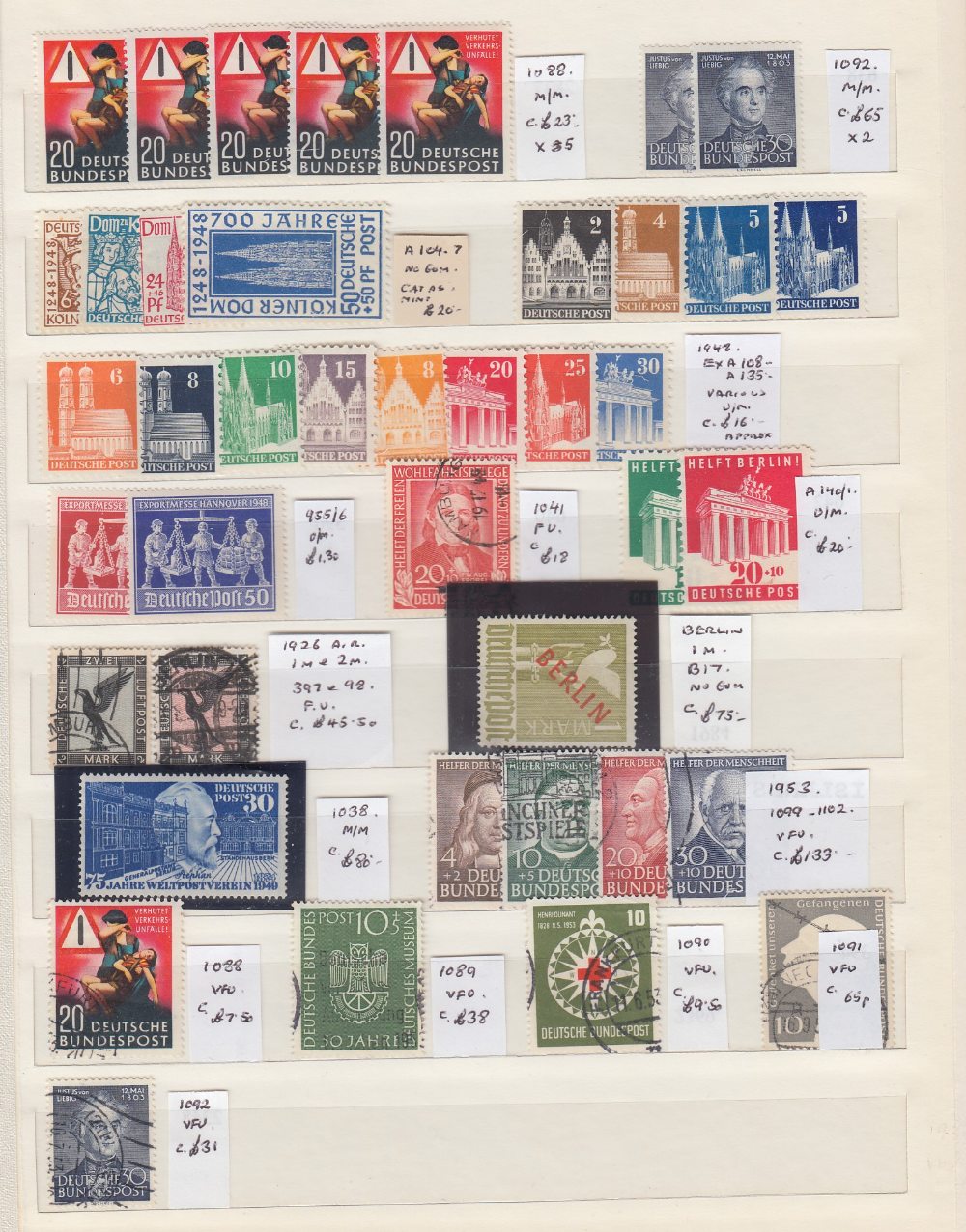 STAMPS GERMANY Stock page with a mint and used selection with a few useful sets & singles.