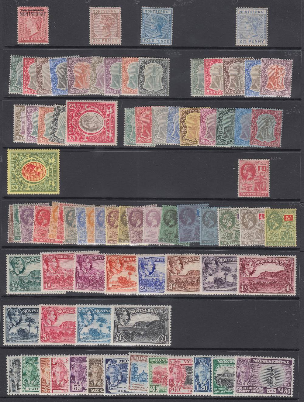 STAMPS MONTSERRAT QV to George VI mint selection on stockpage,