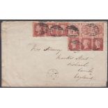 POSTAL HISTORY PANAMA, 1874 envelope franked with two stripe of three 1d red (pl.