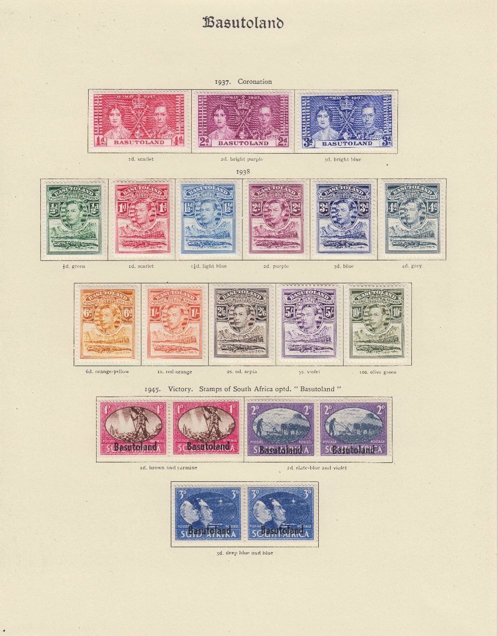 STAMPS : BASUTOLAND 1937 to 1966 lightly mounted mint collection on printed pages,