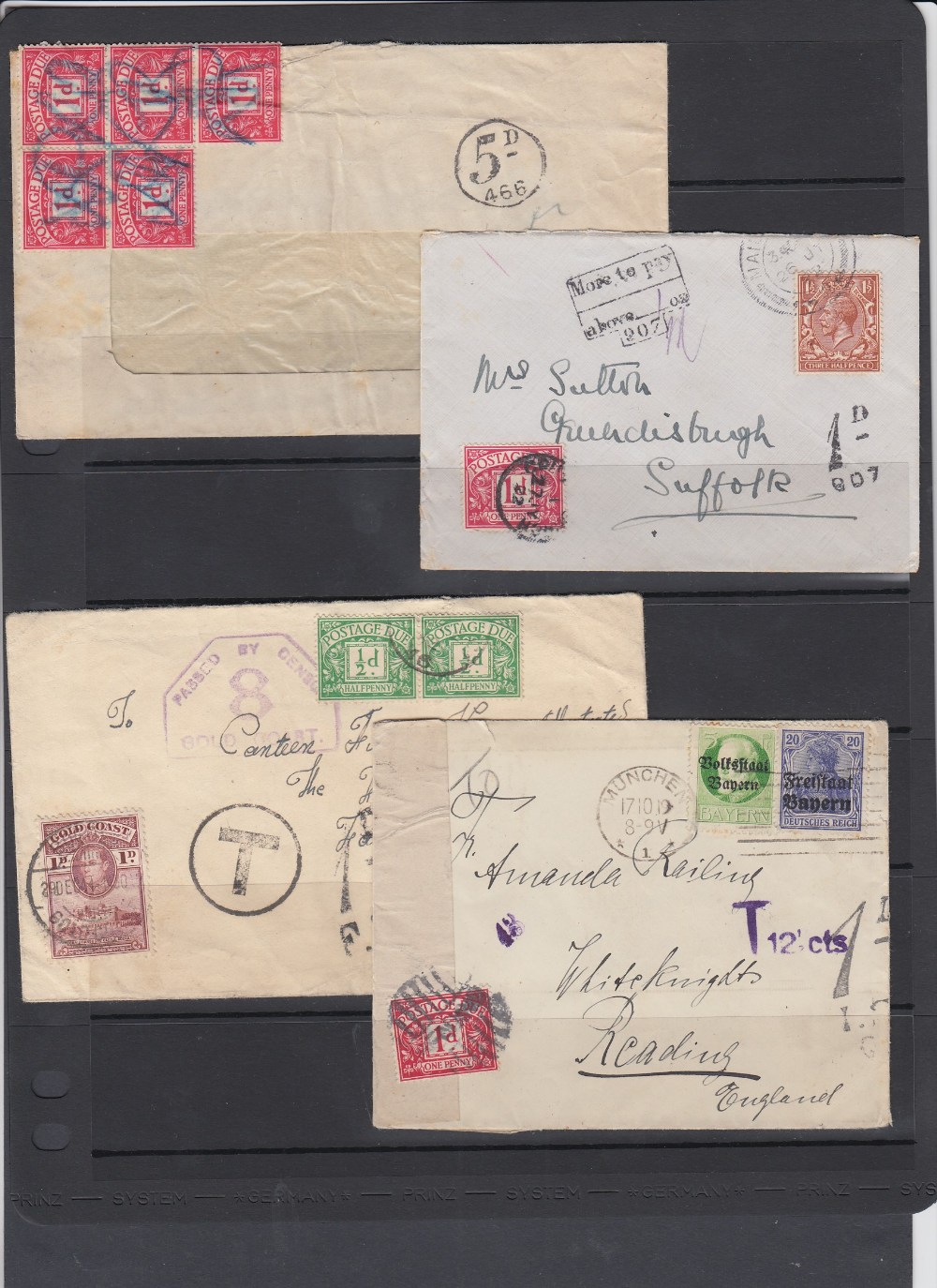 GREAT BRITIAN STAMPS : POSTAGE DUES, selection of 18 covers 1917-53, various instructional markings.