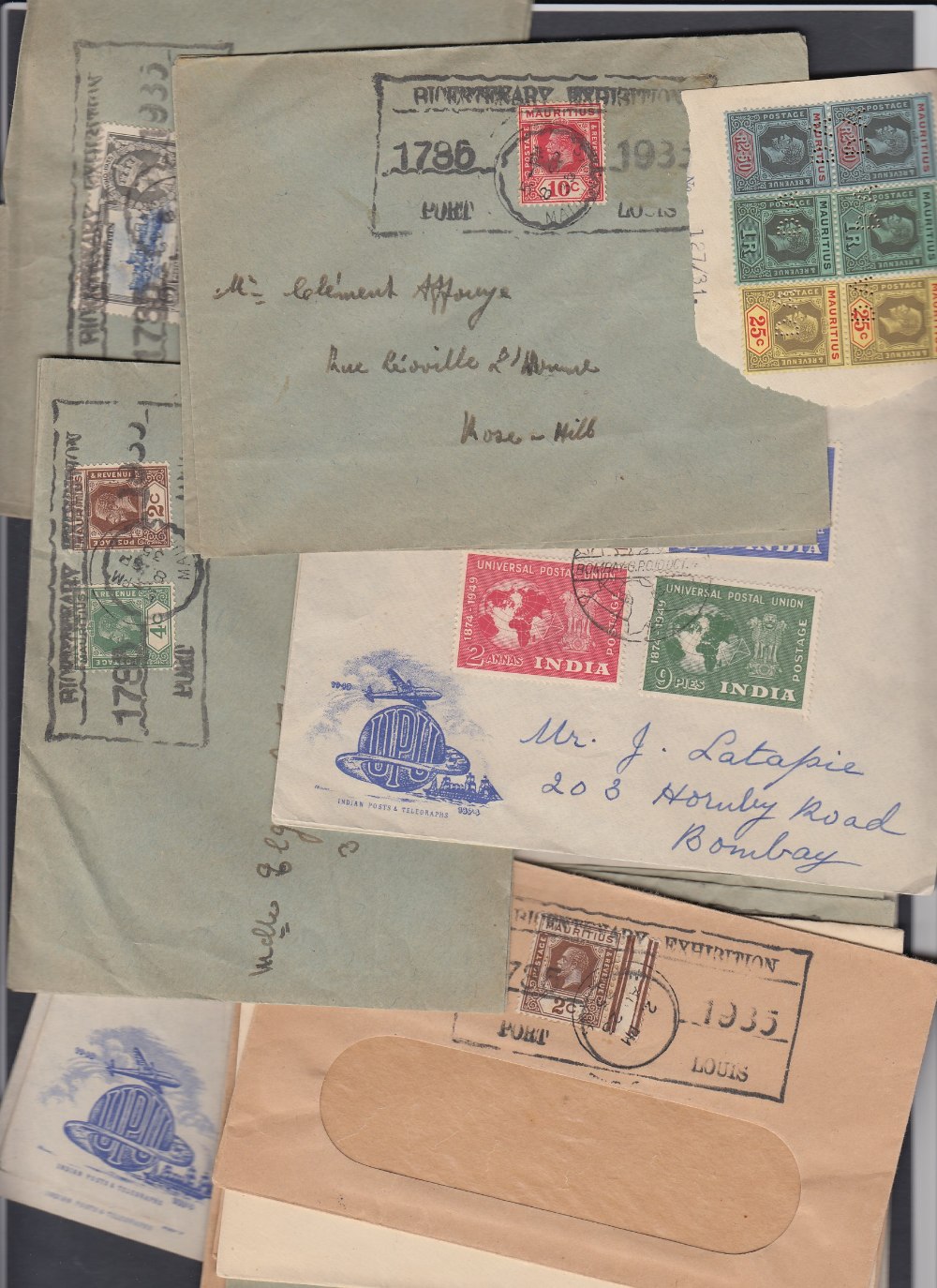 STAMPS POSTAL HISTORY : MAURITIUS, small batch of early covers, and part covers,