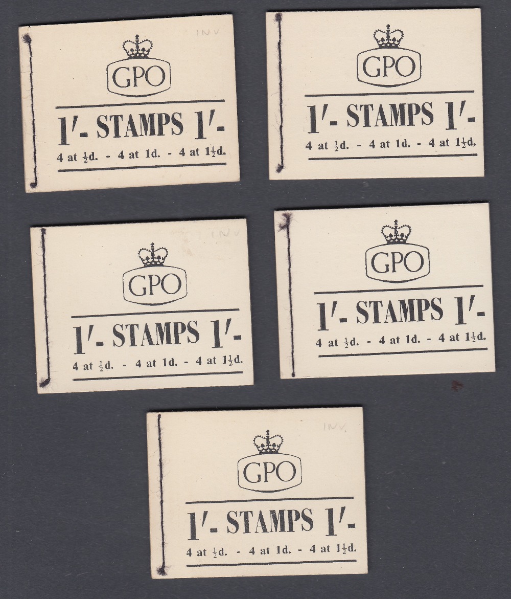 GREAT BRITAIN STAMPS : 1954 GVI 1/- booklets, five examples SG BD10,