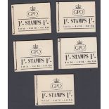GREAT BRITAIN STAMPS : 1954 GVI 1/- booklets, five examples SG BD10,