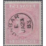 GREAT BRITAIN STAMPS : 1867 5/- Pale Rose plate 2 lettered (DF) very fine used cancelled by central