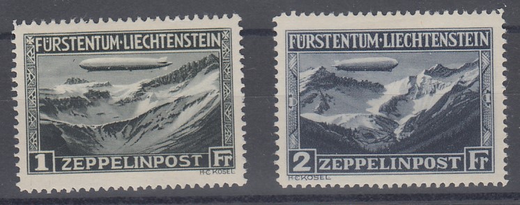 STAMPS LIECHENTSTEIN 1931 Graf Zeppelin M/M Air pair, SG 116-17.