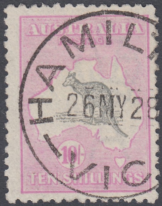 STAMPS AUSTRALIA 1922 10/- Grey and Pale Aniline Pink, fine used,