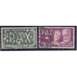STAMPS SWITZERLAND 1945 Peace, 3Fr & 10Fr values fine used, SG 457 & 458.