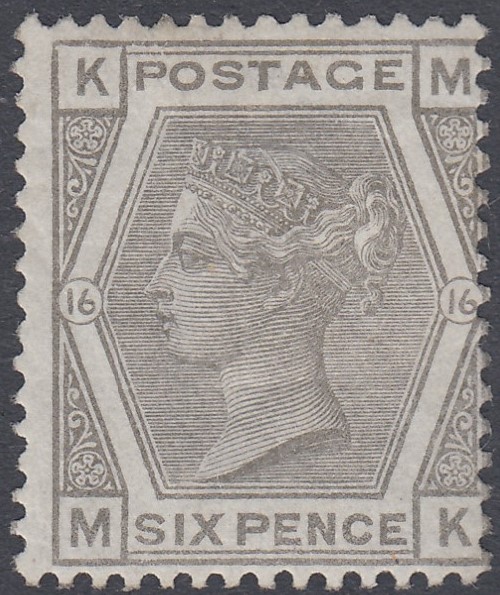 GREAT BRITAIN STAMPS : 1878 6d Grey plate 16 lettered (MK),