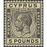 STAMPS CYPRUS 1928 £5 Black/Yellow, lightly mounted example of this very scarce stamp,