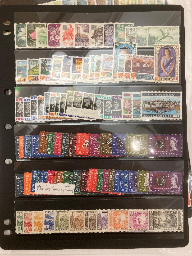 STAMPS : Commonwealth mint definitives on two double sided stock pages, odd low value missing,