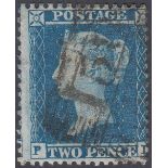 GREAT BRITAIN STAMPS 1855 2d Blue plate 5 fine used, perf 14 mall crown,