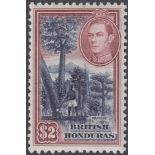 STAMPS BRITISH HONDURAS : 1938 $2 deep blue and maroon mounted mint SG 160