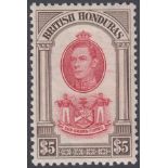 STAMPS BRITISH HONDURAS : 1938 $5 scarlet and brown mounted mint SG 161
