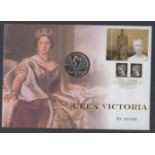 COINS : 2001 Queen Victoria £5 coin cover in excellent condition and still in original protective