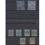 STAMPS : Straits Settlements two stock cards of $5 and $25 values GV.