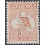 STAMPS AUSTRALIA : 1913 5d Chestnut,