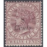 STAMPS : STRAITS SETTLEMENTS 1884 8c on 12c Brown-Purple,