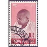 INDIA STAMPS : 1948 Gandhi 10r purple brown and lake,