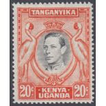 STAMPS KENYA : 1938-54 GVI 20c black & orange perf 14, M/M, SG 141a.