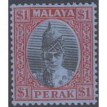 STAMPS MALAYA : PERAK 1940 $1 Black and Red/Blue,