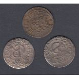 COINS : 1600's early Swedish coins, 3 very small coins, average condition.